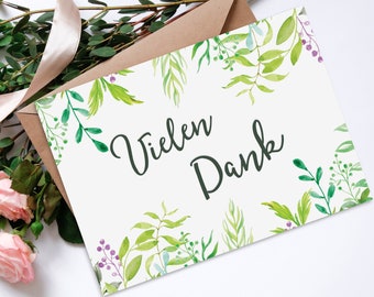 Postkarte "Vielen Dank", Grüne Hochzeit Karte Danke, Dankeskarte Hochzeit, Danke Geschenk, Danke Postkarte, Danksagung Hochzeit, dankeschön