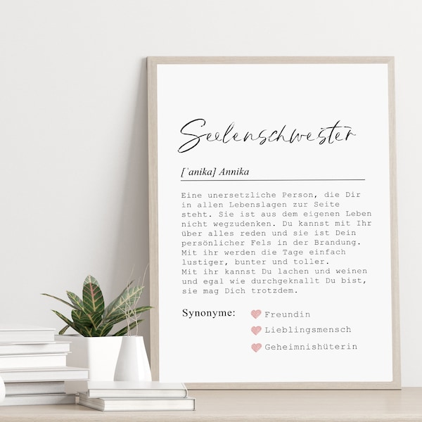 Poster SEELENSCHWESTER personalisiert mit Namen als Geschenk für die beste Freundin