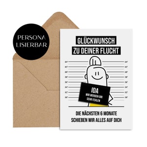 Karte Kollege Abschied FLUCHT Abschiedsgeschenk Kollege PERSONALISIERBAR Kollegin