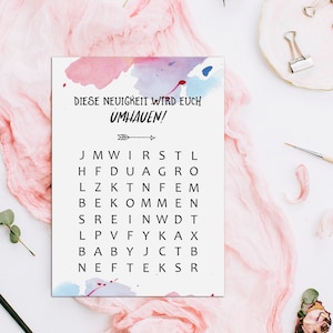 5x Postkarte "Wir bekommen ein Baby" Karte Buchstabensalat Schwangerschaft verkünden