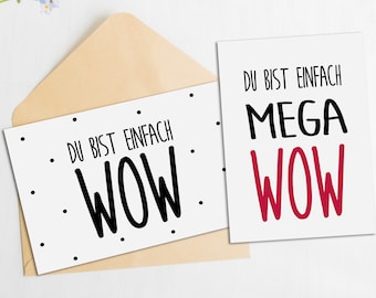 Postcards Set You are WOW and MEGA WOW 2-person Set PostcardS Sayings