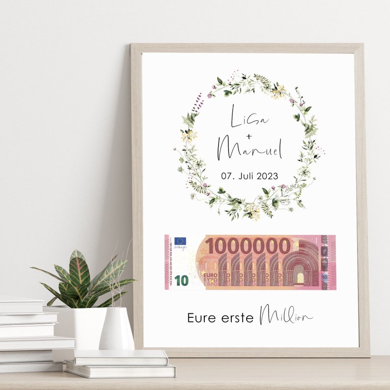 Poster Hochzeit ERSTE MILLION Geldgeschenk Hochzeit personalisierbar Bild 2