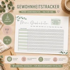 GEWOHNHEITEN Gewohnheitstracker PDF Download Gewohnheiten Vorlage Habit tracker Routine Tracker