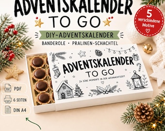 DIY Advent Calendar to Go | Chocolate Box Wrapper | 5 Christmas Designs | Instant PDF Download | Printable Advent Calendar