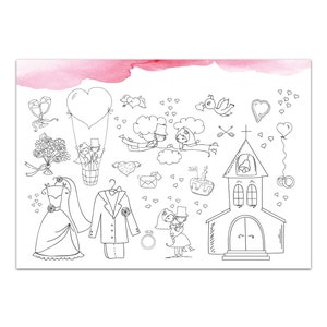 Platzset zum Ausmalen Aquarell Hochzeit Gastgeschenk Hochzeit Kinder Bild 2