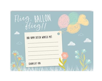 50 Ballonflugkarten für Kinder, Kindergeburtstag Spiele, Ballonkarten Einschulung, Kindergeburtstag Deko, Kindergeburtstag Mitgebsel
