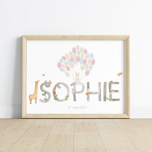Gästeposter TAUFE NAME personalisiert mit Namen als Geschenk zur Taufe FINGERABDRUCK