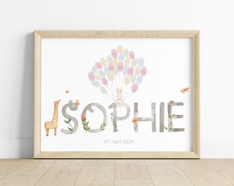 Guest poster BAPTISM NAME personalized with name as a gift for baptism FINGERPRINT