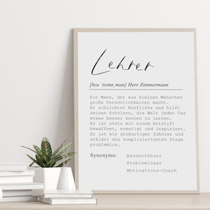 Poster TEACHER personalized with name as a gift for your teacher farewell gift