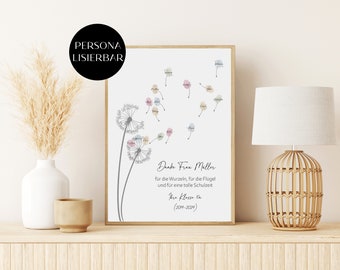 Poster FINGERPRINTS Farewell School Farewell Gift Teacher DANDELION personalized