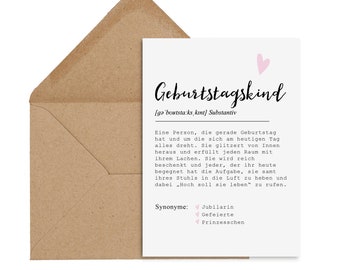 Postcard BIRTHDAY CHILD female DEFINITION incl. envelope Birthday card Postcard Birthday Greetings card