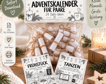 Advent calendar for couples | 24 date ideas for Advent | Printable couple's advent calendar | Instant PDF download | Christmas