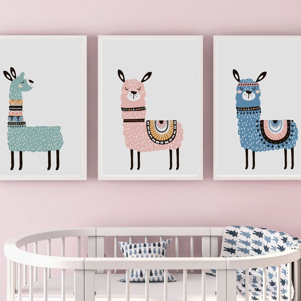 Murals Set of 3 "Lama" Poster Set Children's Room, Children's Room Poster Animals, Children's Room Pictures, Poster Children's Room Girl, Lama Poster