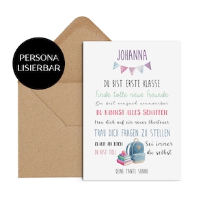 Karte zur Einschulung Glaub an dich! PERSONALISIERBAR inkl. Umschlag Geschenk SCHULANFANG personalisierte Glückwunschkarte