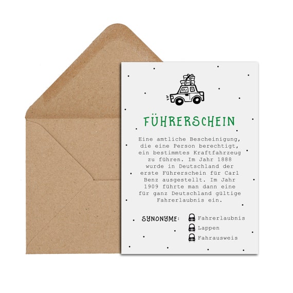 Postkarte FÜHRERSCHEIN inkl. Briefumschlag Füherschein Geschenk