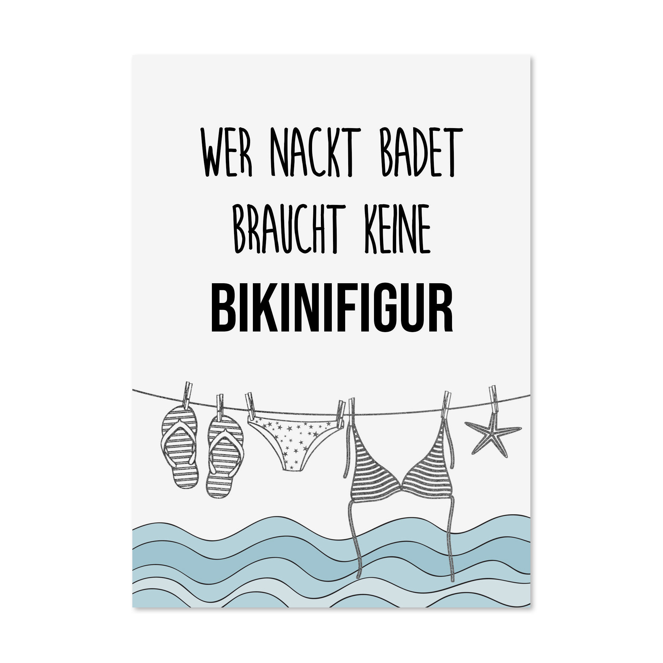 Postkarte lustig Wer nackt badet braucht keine BIKINIFIGUR Etsy.de