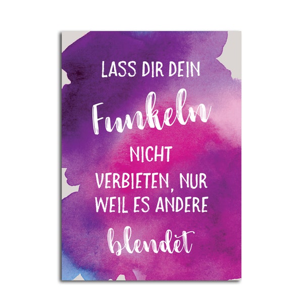 Postkarte "Lass Dir Dein Funkeln nicht verbieten" Sprüchekarte Postkarte Spruch Motivationskarte Geurtstagskarte