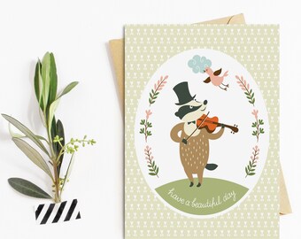 Carte anniversaire blaireau, carte anniversaire, carte postale anniversaire, anniversaire maman, amie anniversaire, idée cadeau, carte postale anniversaire