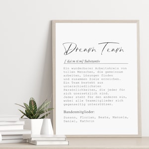 Poster DREAM TEAM personalized with names as a gift for employees and colleagues