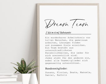 Poster DREAM TEAM personalisiert mit Namen als Geschenk für Mitarbeiter und Kollegen