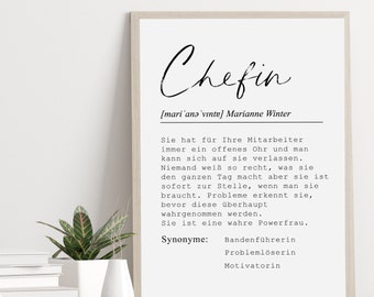 Poster CHEFIN personalisiert mit Namen als Geschenk für die Chefin Kollegen Geschenk