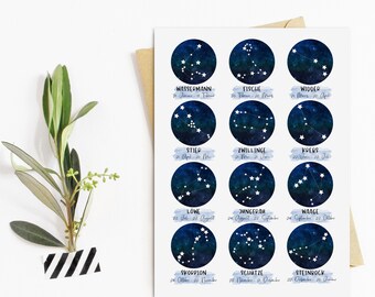 Postcard Zodiac Signs Overview Greeting Card Zodiac Signs