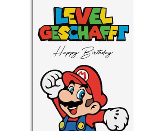 Super Mario birthday card LEVEL DONE gift friends