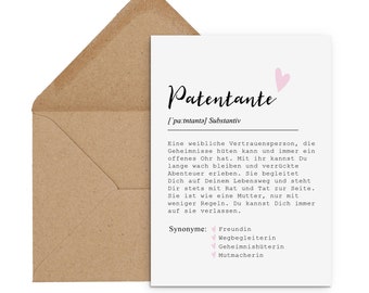 Postcard PATENTANTE Definition incl. Envelope Baptism Gift Godparents