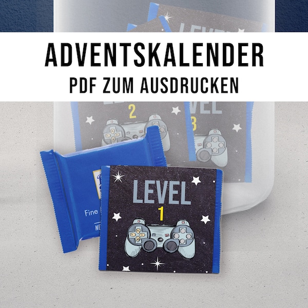 Adventskalender für Kinder LEVEL Banderolen Schokoladentafeln Adventskalender zum Ausdrucken digitale Datei DOWNLOAD