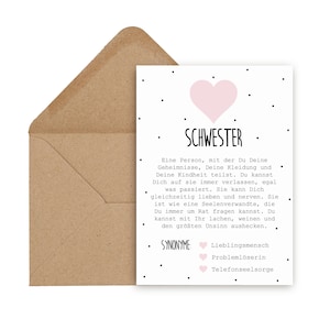 Definição de irmã de cartão postal incluindo presente de irmã de envelope