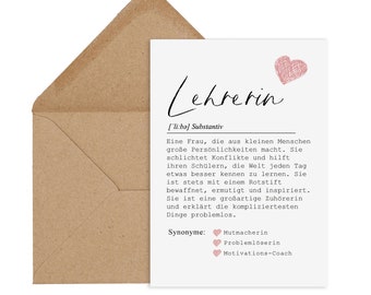 Postkarte Definition LEHRERIN Definition inkl. Briefumschlag Lehrerin Geschenk