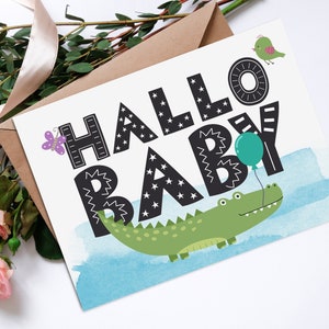 Carte postale bébé "Hello Baby Boys", cadeau bébé, cadeau de naissance, cadeau de naissance, carte de naissance, puller party, carte postale naissance