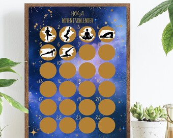 YOGA Adventskalender zum Rubbeln DIN A3 DUNKEL Weihnachtskalender Sport Adventskalender Übungen Rubbel Adventskalender