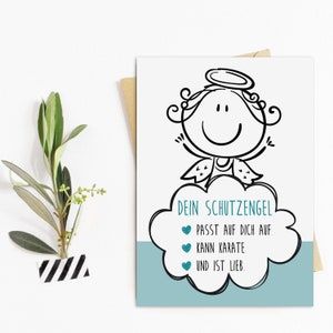 Postal ÁNGEL DE LA GUARDIA azul regalo novia