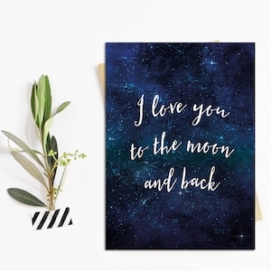 Postkarte "I love you to the moon and back", Valentinskarte, Postkarte Liebe, Postkarten Sprüche, Postkarte Geburtstag, Sprüchekarte Liebe