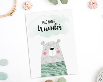 Postkarte "Hallo kleines Wunder" Geschenk Geburt Postkarte Baby Geschenk