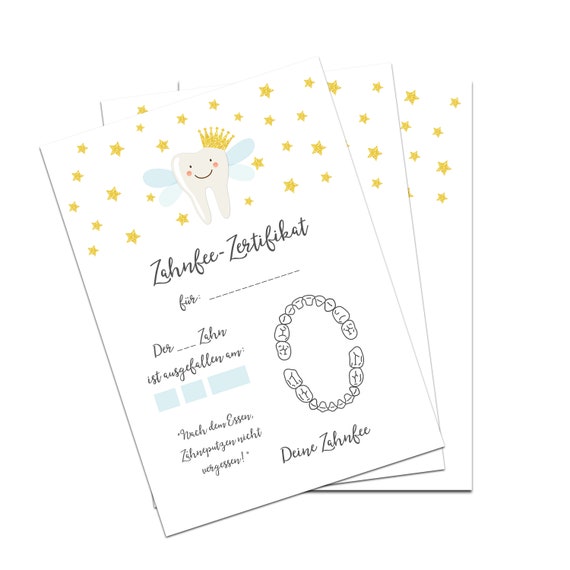 Zahnfee Zertifikat 20 Stück, Zahnfee Geschenk, Zahnfee Brief, Urkunde Zahnfee, Zahnfee Karte, Zähne putzen Kinder, Zahnfee Set