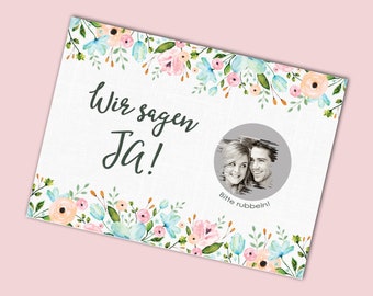 25 Save the Date Rubbelkarten "Weiße Hochzeit" Hochzeitseinladung Rubbellose Karte Grußkarte Hochzeitskarten