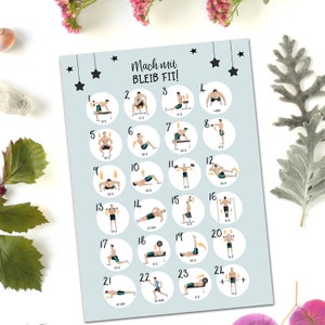 Nastami Fitness Adventskalender Postkartenformat DIN A6 Weihnachtskalender Sport Adventskalender Übungen