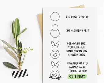 Osterkarte OSTERHASE  Spruch Zeichnung Postkarte Ostern