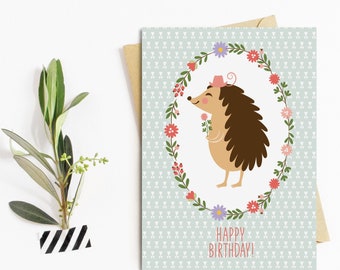 Carte anniversaire hérisson, carte anniversaire, carte postale anniversaire, anniversaire maman, anniversaire amie, idée cadeau, carte postale anniversaire
