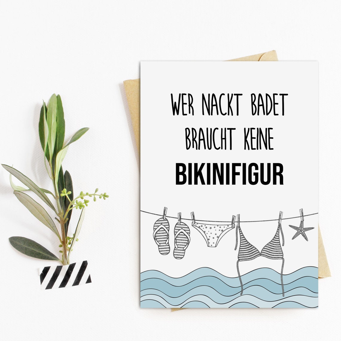 Postkarte lustig Wer nackt badet braucht keine BIKINIFIGUR Etsy.de