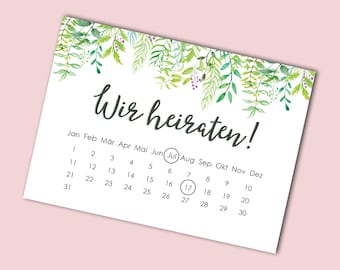 Save the Date Postkarten "Grüne Hochzeit Kalender" 50 Karten Hochzeitseinladung Karten Save the date Hochzeitsdeko