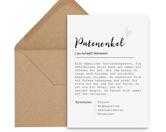 Postkarte PATENONKEL Definition inkl. Briefumschlag Taufe Geschenk Paten