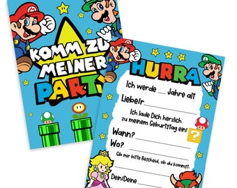 5 x Einladungskarten Kindergeburtstag SUPER MARIO Einladungen Kindergeburtstag