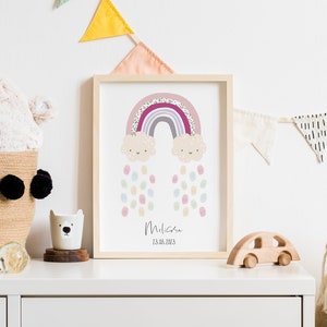 Gästeposter TAUFE REGENBOGEN personalisiert mit Namen als Geschenk zur Taufe FINGERABDRUCK Bild 4