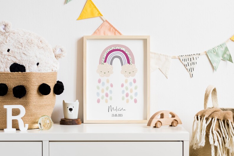 Gästeposter TAUFE REGENBOGEN personalisiert mit Namen als Geschenk zur Taufe FINGERABDRUCK Bild 4