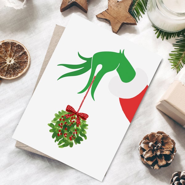 Weihnachtskarte GRINCH Mistelzweig lustig Postkarte Weihnachten lustig Spruch