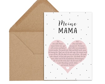 Carte postale MY MOM Heart Message incl. Enveloppe Cadeau de fête des mères