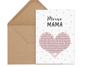 Postcard MY MOM Heart Message incl. Envelope Mother's Day Gift